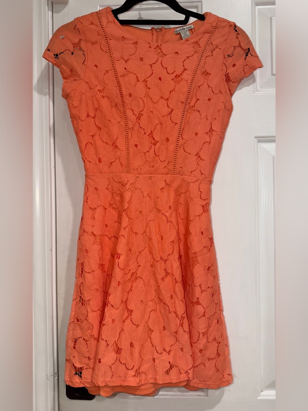 Charlotte Russe Coral-Orange Floral Lace Fit & Flare Mini Dress